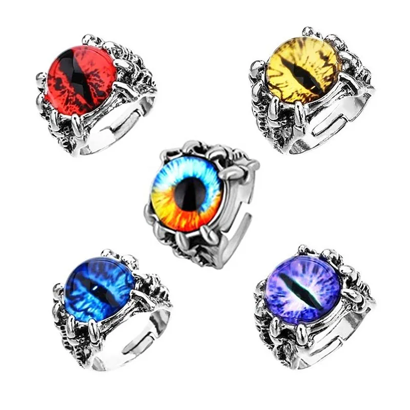 

New Devil's Eye Ring Jewelry Hip Hop Creative Accessories Eagle Claw Opening Adjustable Ring Multicolor Gift Party Wholesale