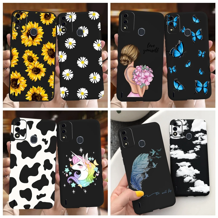 Чехол для ITEL A48, стильный модный черный чехол с рисунком маргаритки для девушек, чехол для Itel A48 A 48, матовый мягкий бампер из ТПУ Etui