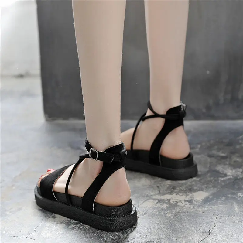 

2022 Summer New Sandals Women's Korean-Style All-Match Flat Cross Strap Platform Soft-Soled Roman Shoes