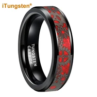 itungsten 6mm 8mm red carbon fiber gear inlay dropshipping black tungsten ring men women wedding band trendy jewelry comfort fit