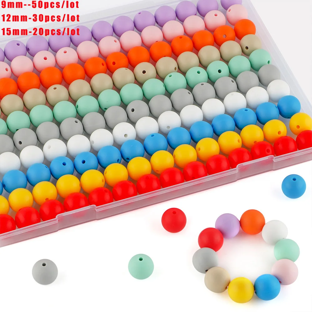 

9mm 12mm 15mm Silicone Round Beads Loose Spacer Beads For Jewelry Making DIY Necklaces Bracelets Pacifier Chain Accessories