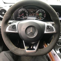 top all black suede leather steering wheel white stitch on wrap cover fit for mercedes benz c200