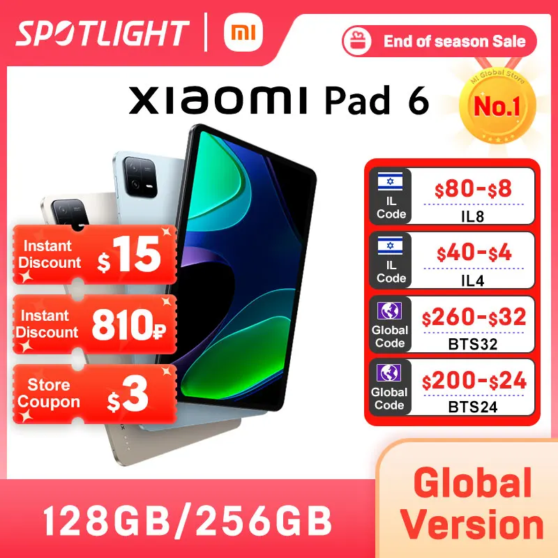 【Глобальная версия】Xiaomi Pad 6 Snapdragon 870 128 ГБ/256 ГБ 144 Гц WQHD+ Дисплей для ухода за глазами 8840 мАч 33 Вт Планшет с быстрой зарядкой