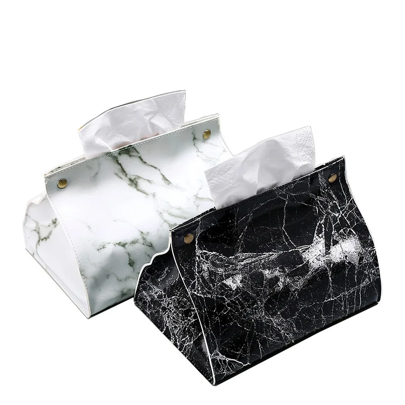 

Cosmetic Box Case Pouch Organizer Tissue Case Box Container PU Leather Marble Pattern Napkin Holder Tissue Box Papers Bag