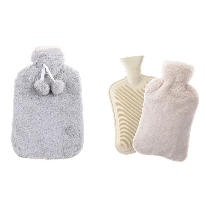 

1800ml Cute 2 Balls Plush Cover Hot Water Bottle Anti-scald Hot-water Bag Water-filling Hand Warmer for d.r.itory Office Home