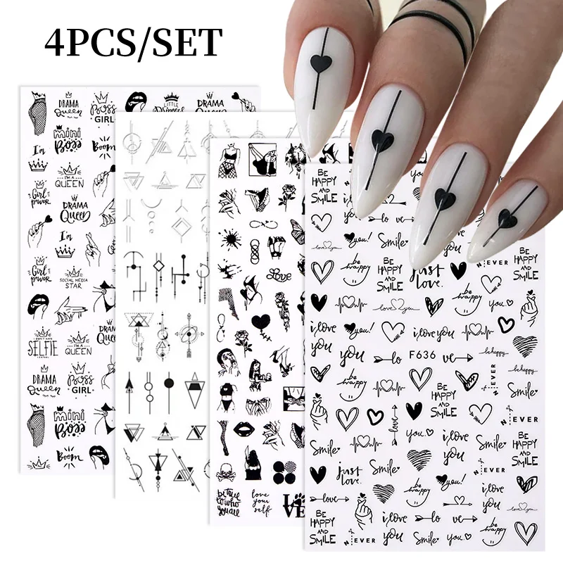 BORN PRETTY 4 шт набор 3D наклейки для ногтей Французская линия любовь геометрические DIY