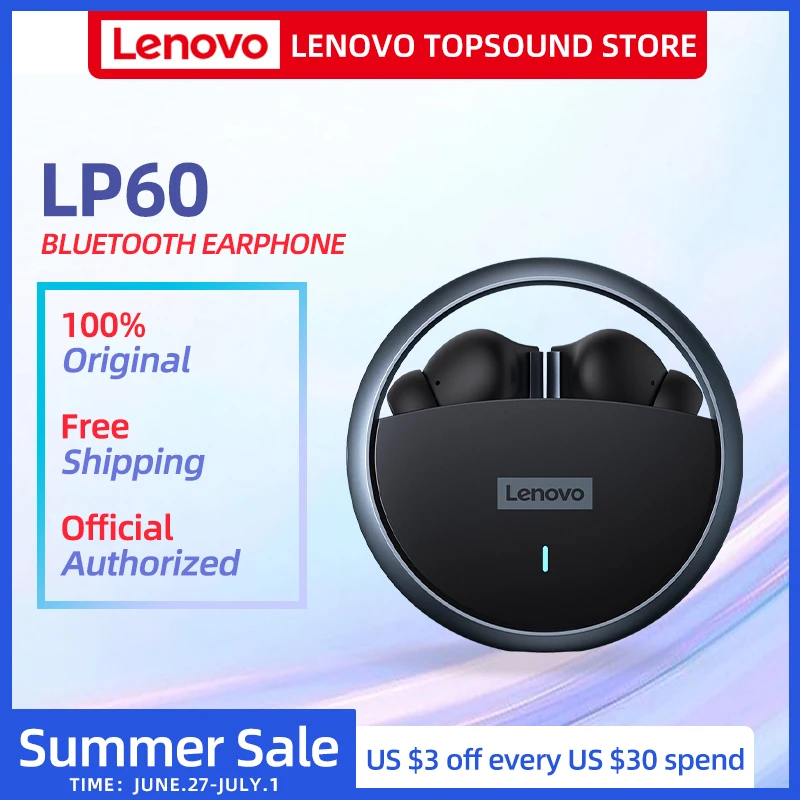 

Lenovo LP60 Bluetooth Headphones TWS Wireless Gaming Earphones Rotatable Metal Cavity Ring Headset HiFi Stereo Sound Low Latency