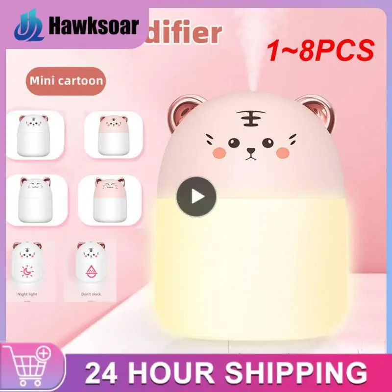

1~8PCS 200ml Air Humidifier Cute Kawaiil Diffuser With Night Light Cool Mist For Bedroom Home Car Plants Purifier