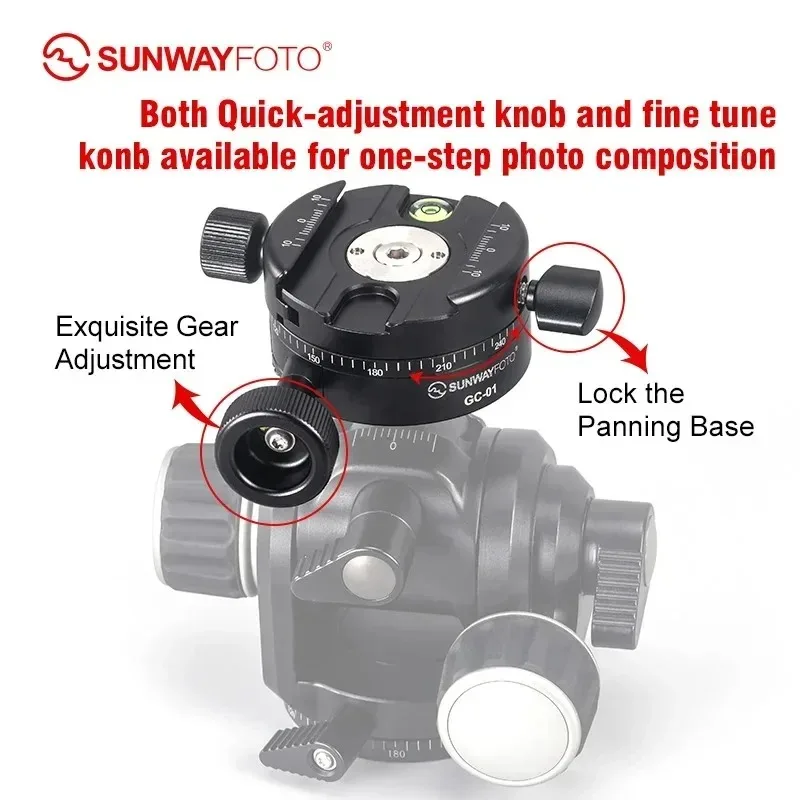 SUNWAYFOTO GC-01 Панорамный зажим с редуктором 58 мм, быстросъемное крепление Arca-Type, прецизионная выравнивающая база для пейзажной фотографии (art.: 3920db87df5ea) - 3920db87df5ea