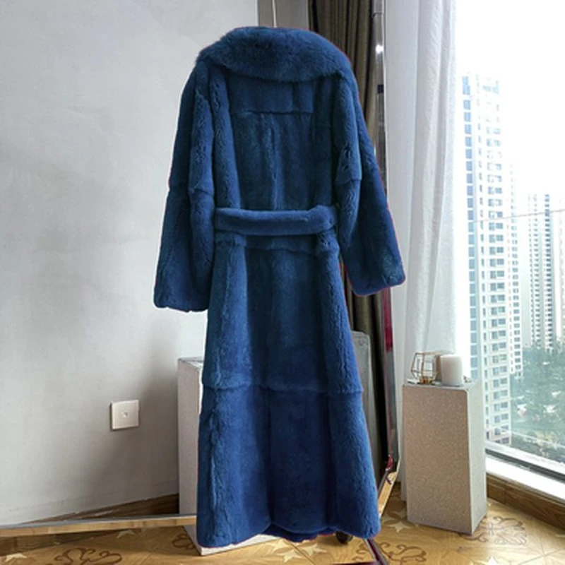 Oversize Faux Fur Coat Winter Women X-Long Fox Fur 2022 New Fashion Lapel Solid Belt Thick Warm Loose Parkas Famale Clothing Top