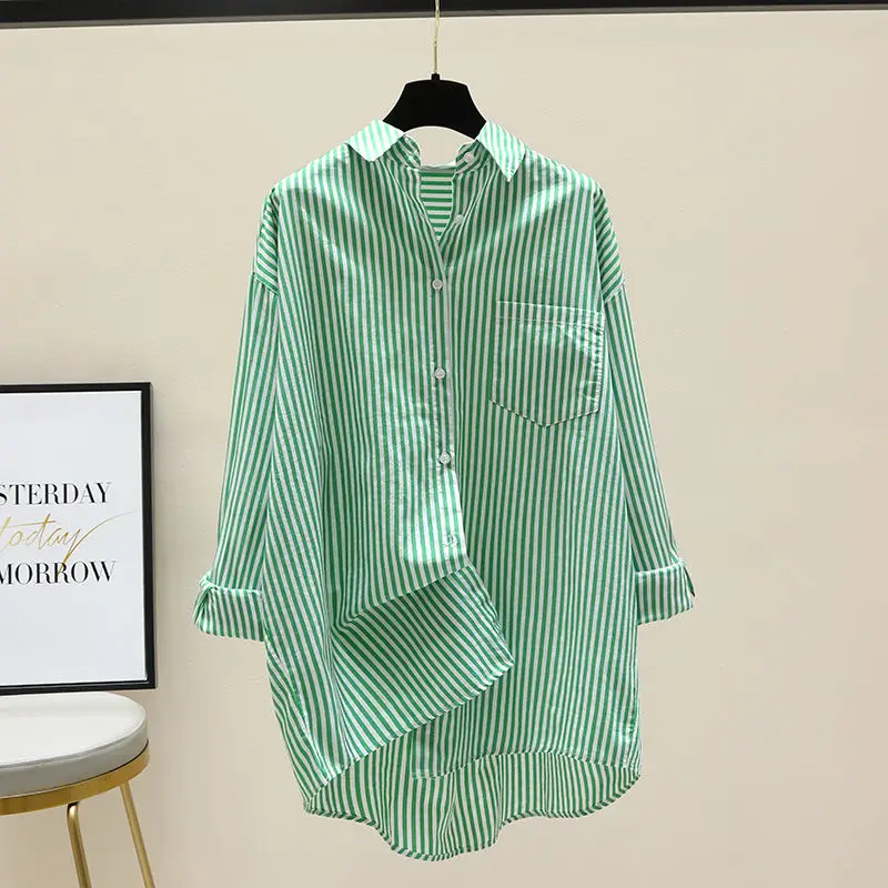 Рубашка-поло женская в полоску модная блузка с длинным рукавом на пуговицах