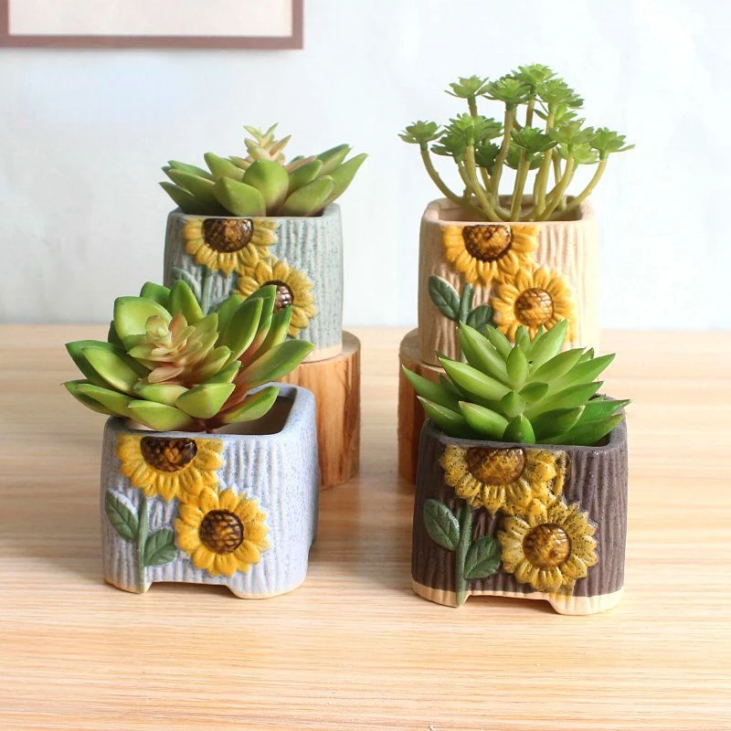 

Flowerpot Hand-painted Sunflower Ceramic Succulent Plant Pot for Rural Style Desk Decoration Planters for Indoor Plants