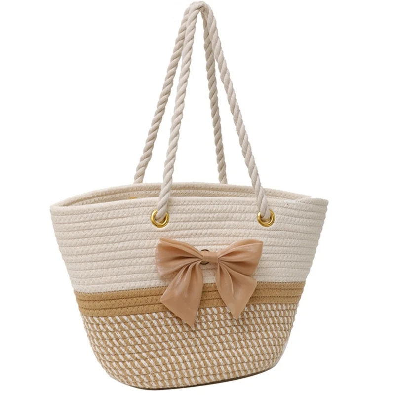 Женская летняя пляжная сумка большая на плечо модная тканая сумка-тоут для