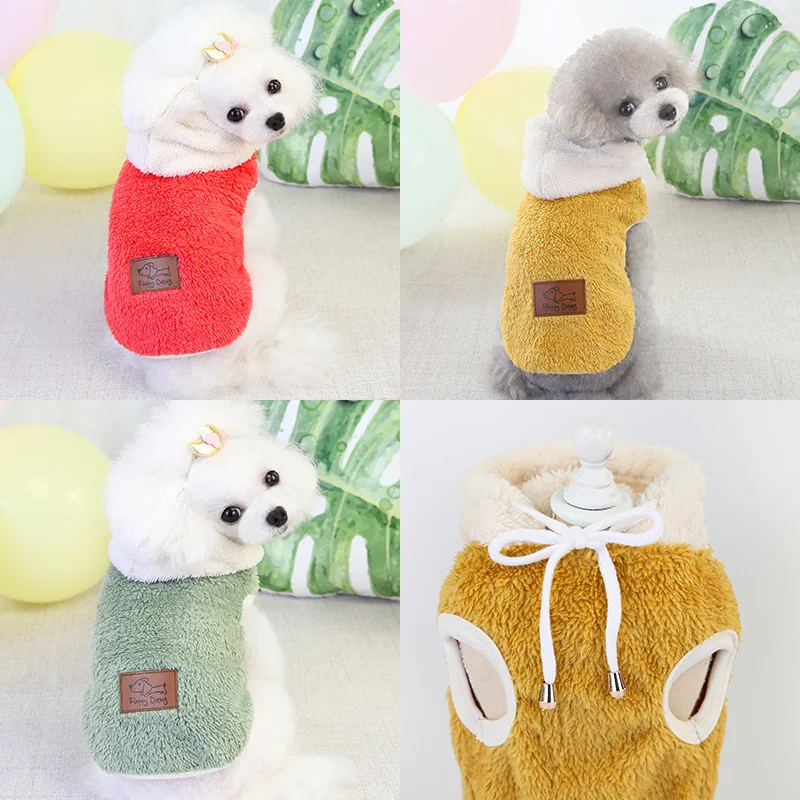 

Фланелевая осенне-зимняя теплая одежда с капюшоном для маленьких и средних собак, флисовое пальто для домашних животных, толстовки для бишона, бульдога