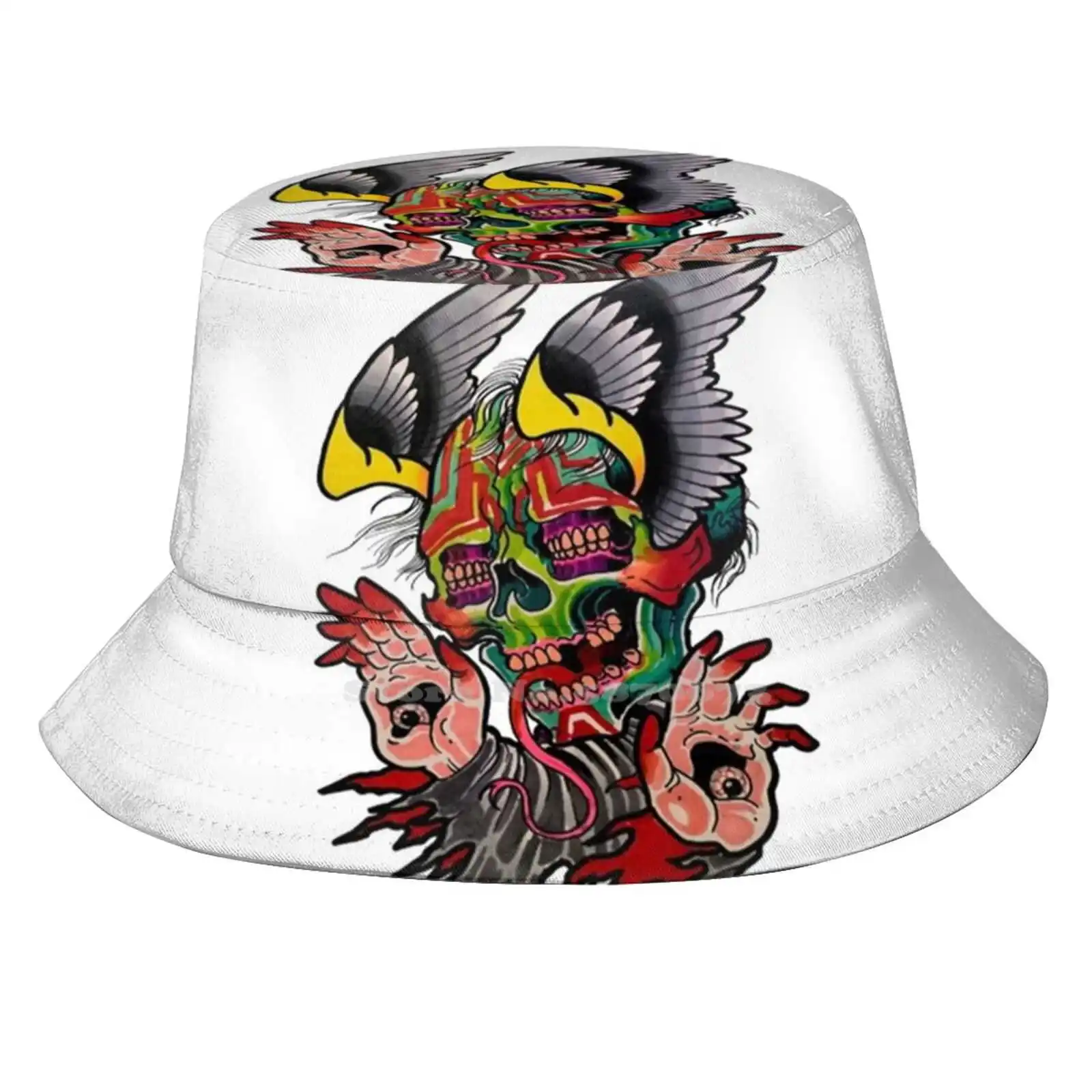 

Skull Monstrum Tattoo Oldschool Design Flat Top Breathable Bucket Hats Monster Monstrum Skull Beauty Beautiful Color Colorful