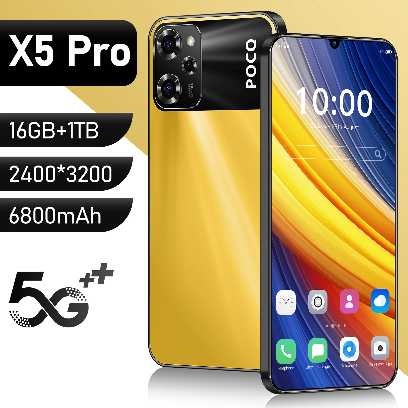 2024 НОВЫЙ мобильный телефон X5 Pro 7 3 HD-экран SmartPhone 22 ГБ + 2 ТБ 5G Dual Sim Celulares Android