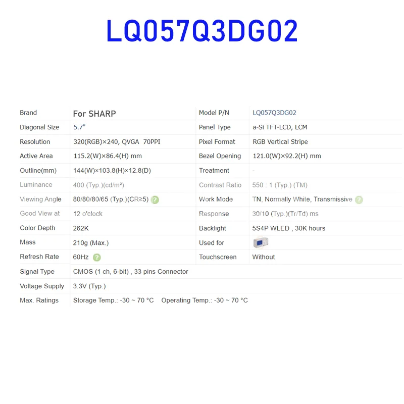 LQ057Q3DG02 3 5-дюймовый TFT-ЖК-экран оригинальная панель для Sharp 33 pin 5 7 протестированный