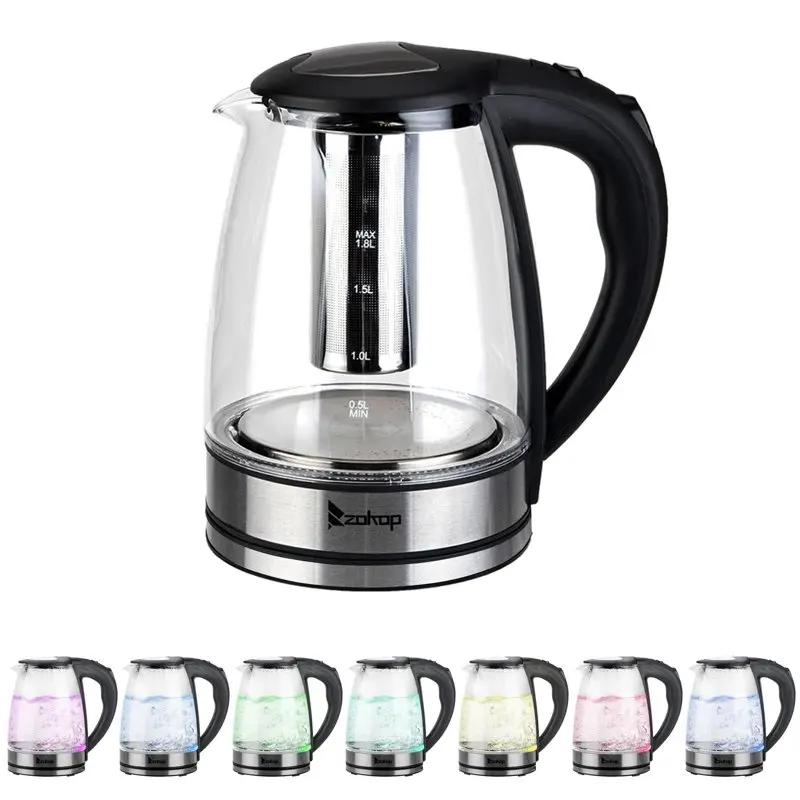 

Ktaxon Electric Kettle Water Heater , Glass Tea, Coffee Pot with 7 LED Light, Auto Shut-Off, Boil-Dry Protection, 1.8 Liter