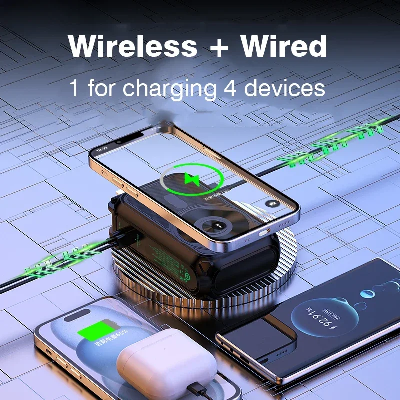 Магнитный беспроводной внешний аккумулятор с емкостью 20000 мАч быстрое зарядное