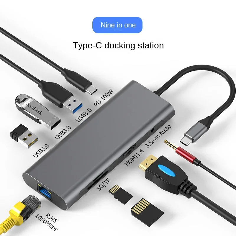 

Расширительная док-станция типа C HDMI Gigabit сетевой порт Многофункциональный расширительный USB3.0 концентратор для компьютера конвертер компьютера