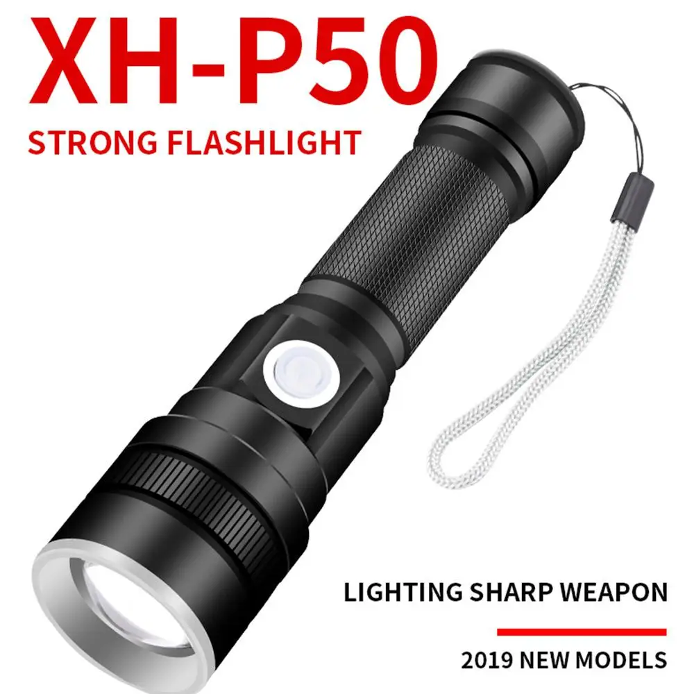 

XH-P50 LED Flashlight Rechargeable Telescopic Zoom 18650 Battery Light Bright Camping Lantern Tent Fishing Waterproof Lamp Torch