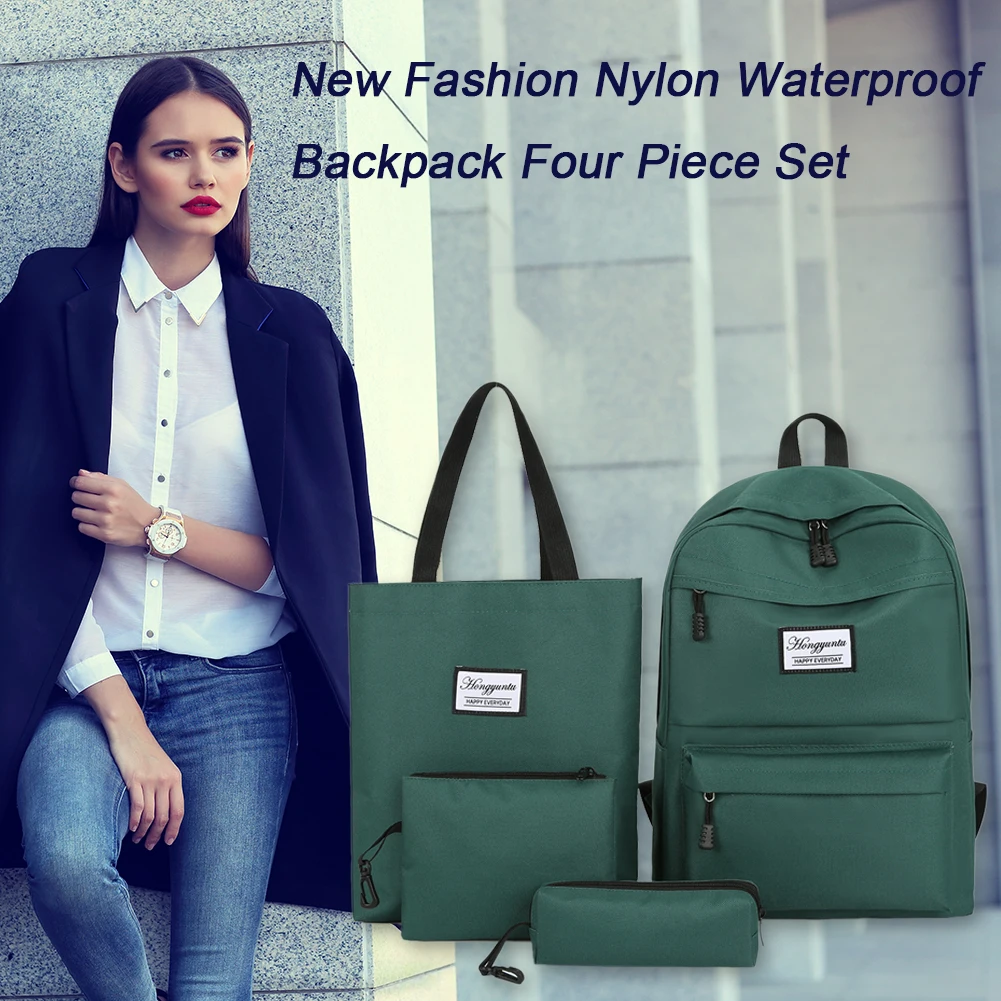 

4pcs/set Multi-functional Fashion Solid Color Shoulders Handbags Women Durable Nylon Clutch Pencil Bag Student Schoolbags