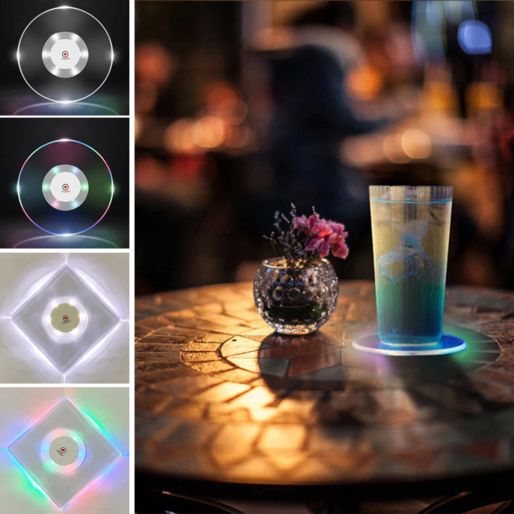 

LED Luminous Night Light Bottle Stickers Coasters Lamp Battery Powered For Party Drink Cup Mat Valentine’s Vase Halloween Decor