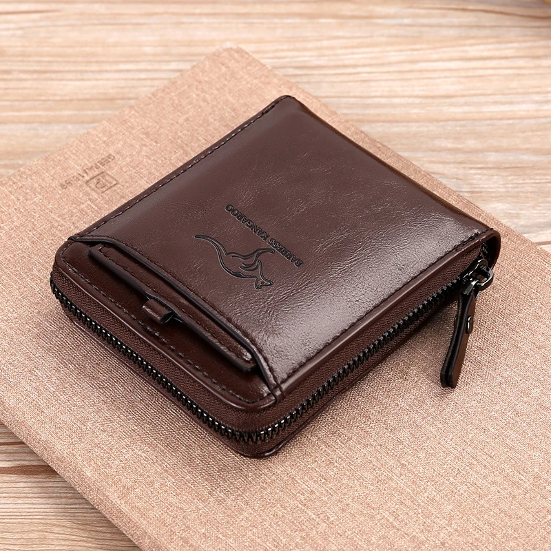 Leather Wallet	for Men Fashion Cardholder Men's	Luxury Designer Purse with Zipper	Card Holder Short Money Bag Man Gift Mens
