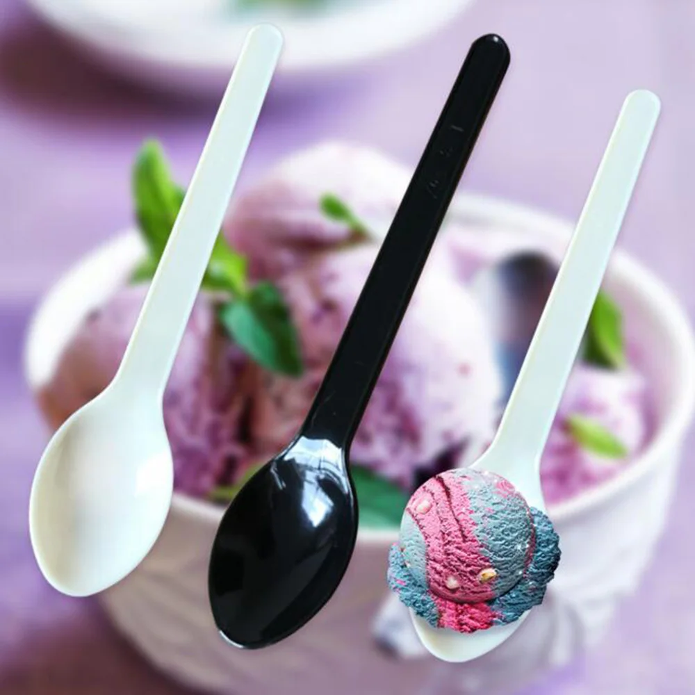 

50pcs Disposable Spoon for Ice Cream Plastic Cake Dessert Tableware Jelly Pudding Baby Shower Wedding Birthday Party Supplies