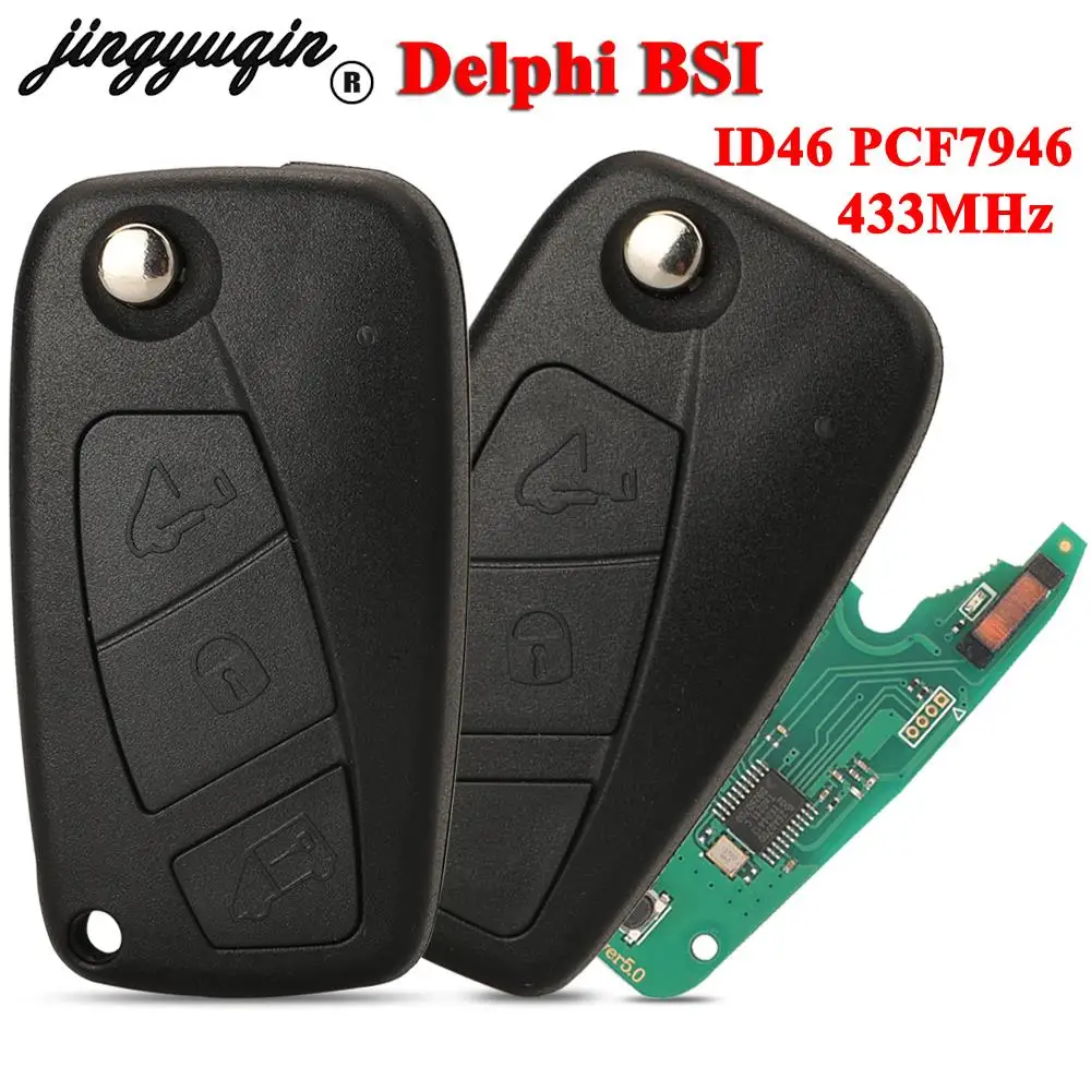 

jingyuqin 2/3 Buttons 433MHz Car Flip Remote Key id46 PCF7946 for VAN Fiat Fiorino 500 Doblo Grande Punto Punto Evo Punto Qubo