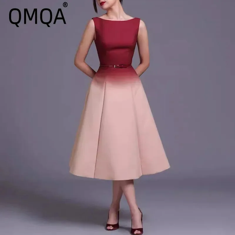 QMQA модное женское элегантное платье с разрезными рукавами и градиентными