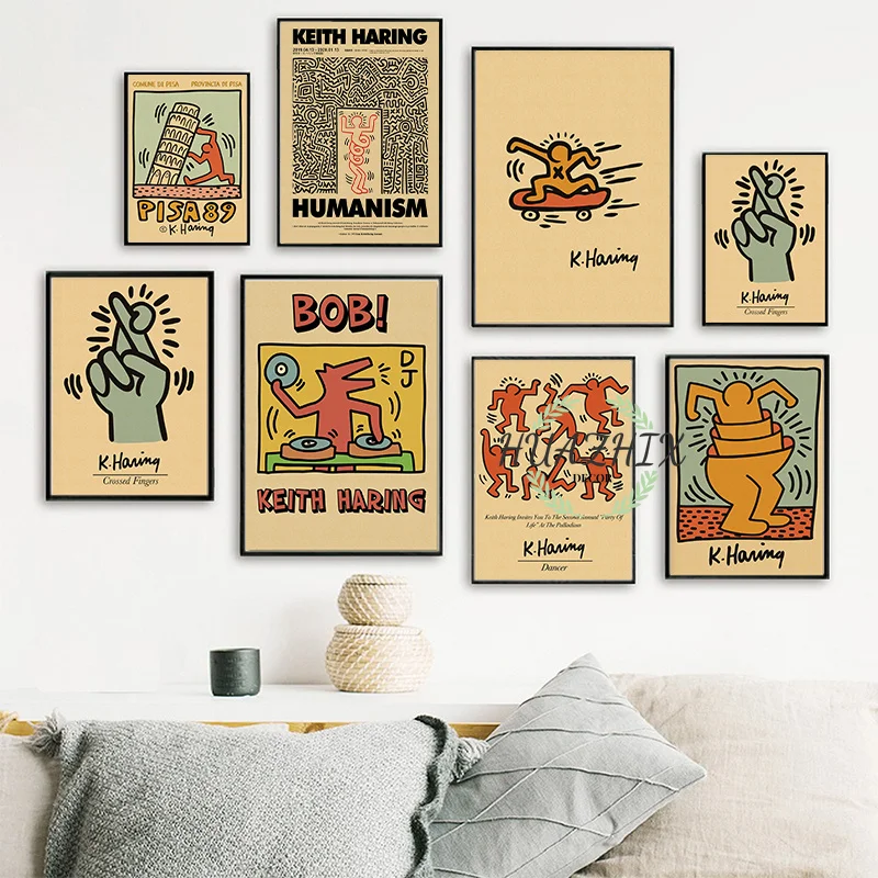 

Keith Art Kraft Paper Figures Wall Pictures Posters and Prints Pisa Haring Heart Abstract Vintage Decor Mural Home Decoration