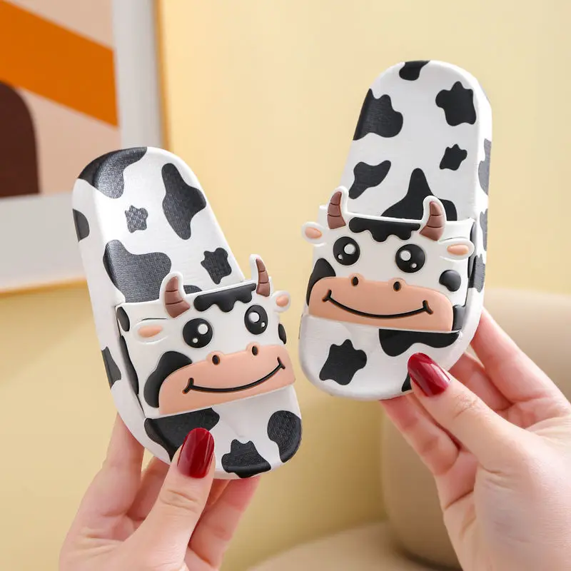 Feerldi Children Slipper Cow Animal Cartoon Kids Shoes Top Quality Flat Flip flop Lovely Little Dairy Cow Indoor Soft Slippers