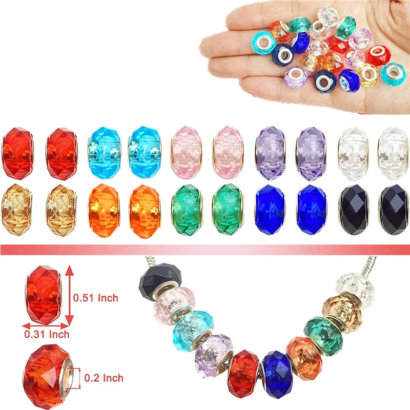 

10Pcs Assorted Color Cut Large Hole European Spacer Beads Fit Pandora Bracelet Charms Necklace Earrings Women Jewelry Shoelaces