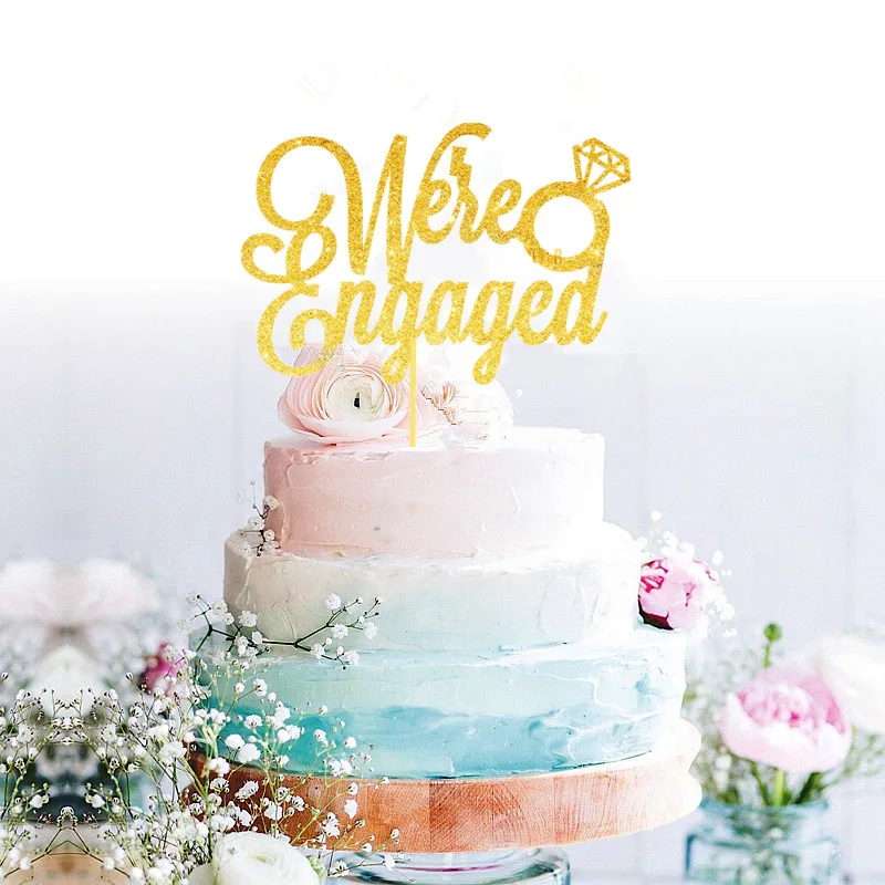 

We're engaged cake topper, engagement cake, wedding cake topper, cake decorating accessory gold