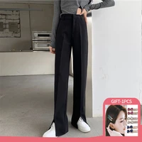 summer drape slit suit trousers casual womens pants korean fashion straight tube loose high waist wide leg pant female clothing