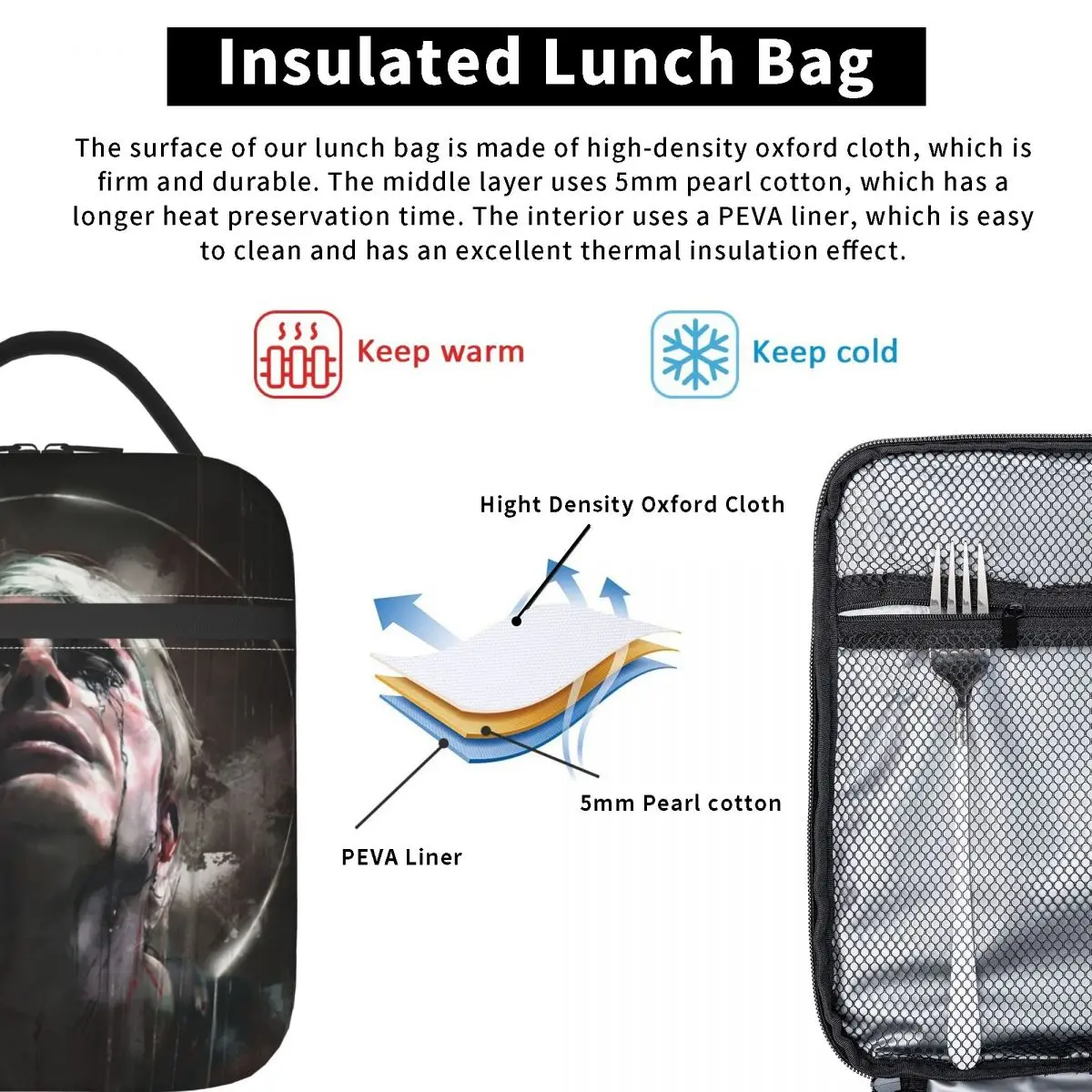 Фото Death Stranding Kojima Productions Изолированные сумки для обеда Термосумка Контейнер для обеда Tote Ланч-бокс Сумки для еды Работа на открытом воздухе №4
