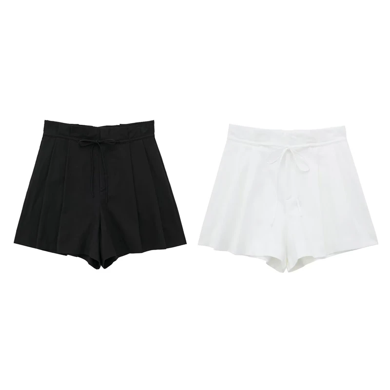 

Летние Новые универсальные льняные шорты с высокой талией и завязкой, повседневные универсальные прямые женские шорты