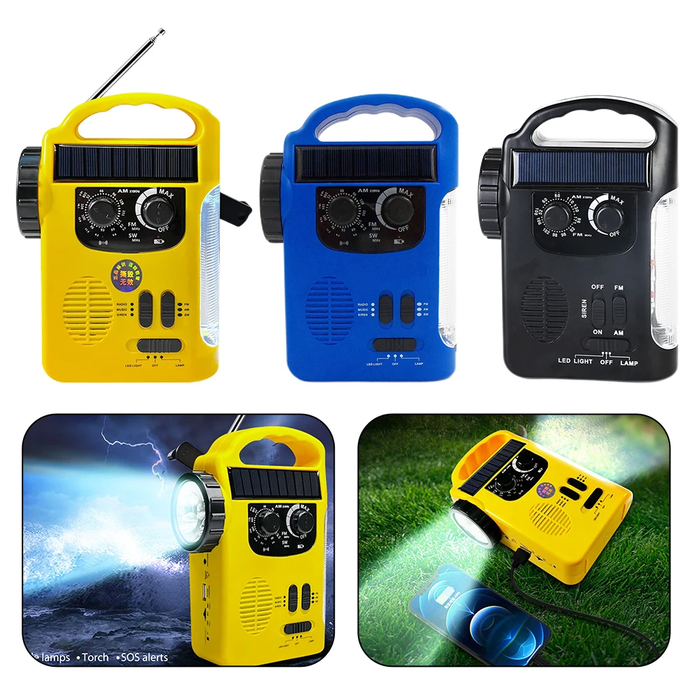

Emergency Radio Waterproof 8-LED Emergency Light Flashlight Solar Hand-cranked 500mAh Battery Alarm SOS Function Am Fm Radio