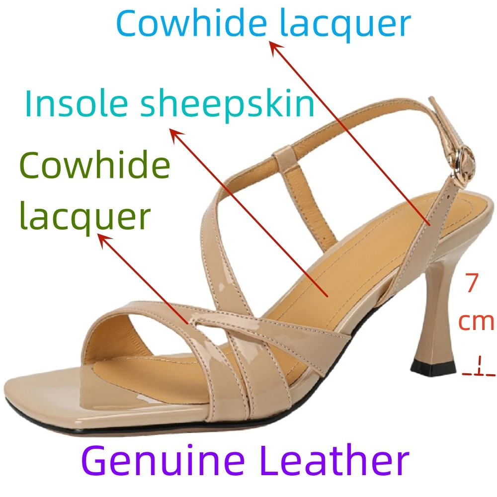 [EUNICE yun】летние новые стильные сандалии из натуральной кожи на высоком каблуке с