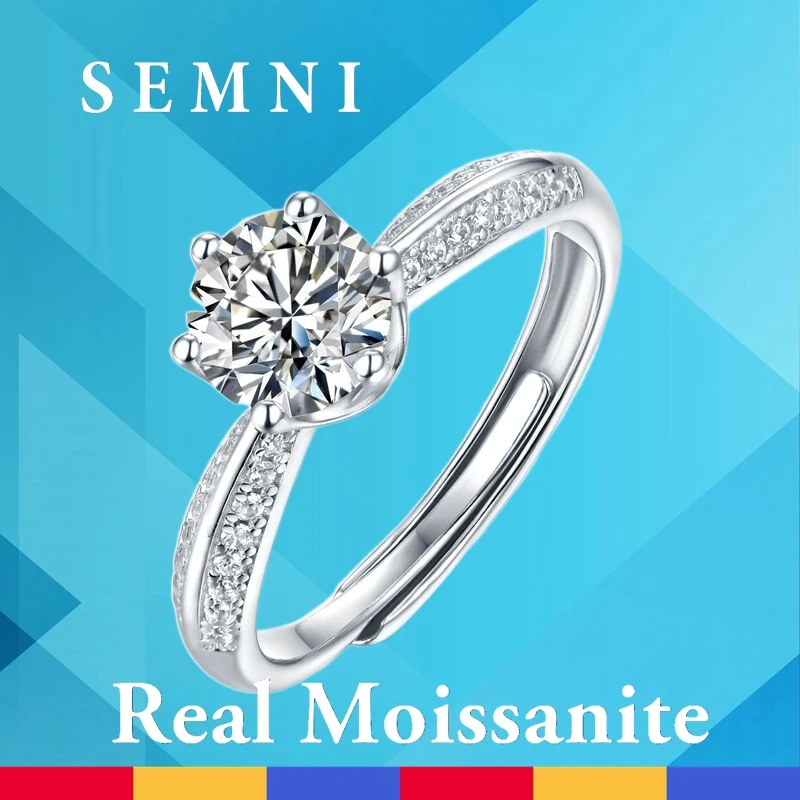 

SEMNI Luxury 5.0CT Moissanite Diamond Rings for Women Six Claw Sparkling Halo Lover Wedding Promise Band Fine Jewelry Anillos