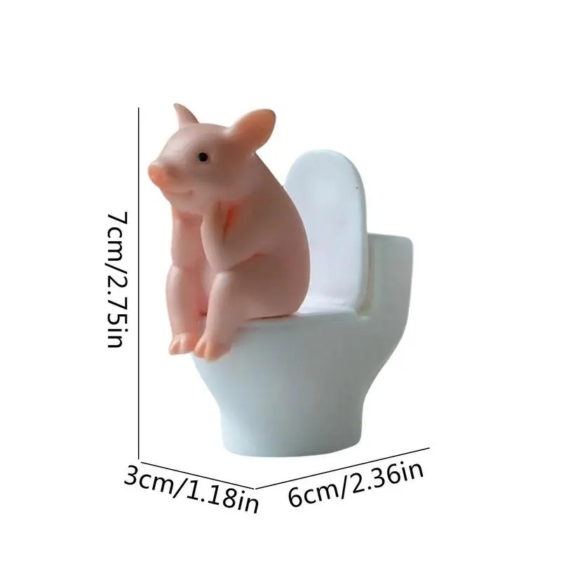 Cartoon Pig Desktop Ornaments Piggy Sitting On Toilet Figure Miniature Animal Decoration Creative Toy Kids Gift Desktop Decor images - 6