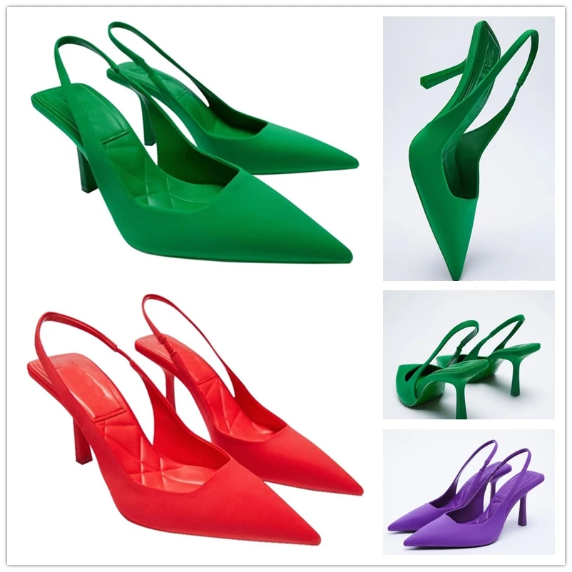 

Сандалии женские на высоком каблуке-шпильке с острым носком и ремешком на пятке