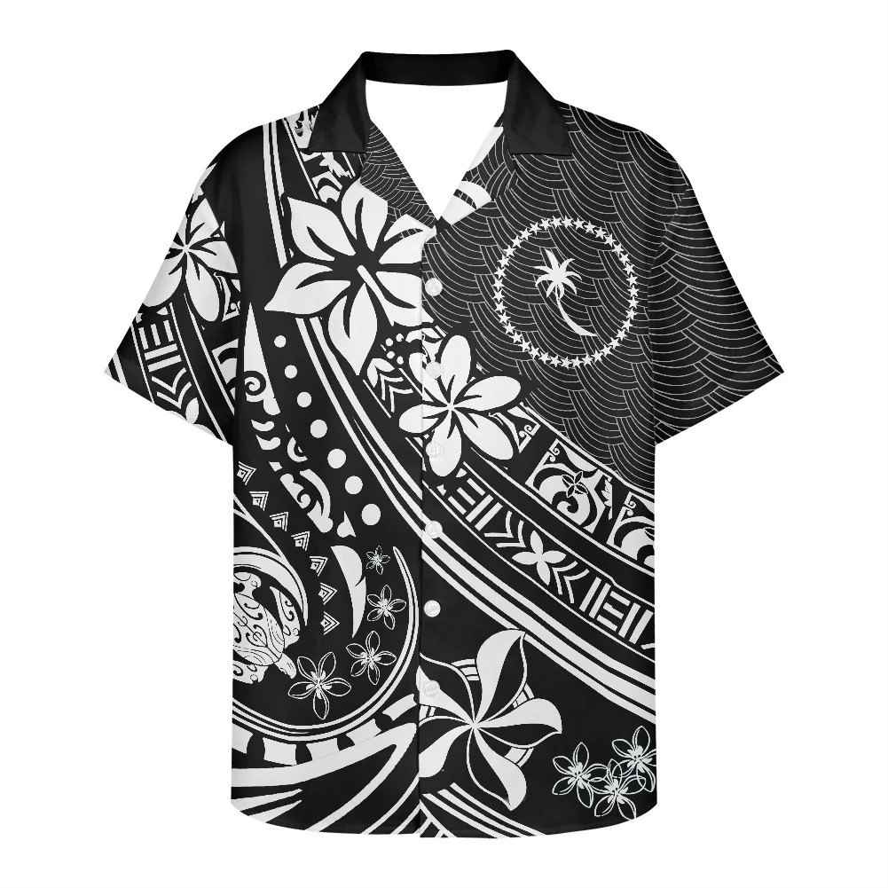 Polynesian Traditional Men's Shirts Chuuk Palm Tree Print Spring And Summer Clothes Short-Sleeved New Design V Neck Men's Shirts