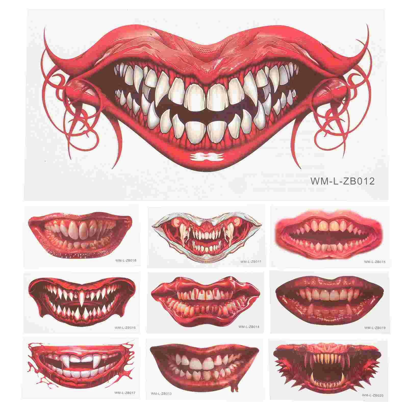 

10Pcs Halloween Cosplay Temporary Tattoo Temporary Mouth Tattoos Stickers Party Favor
