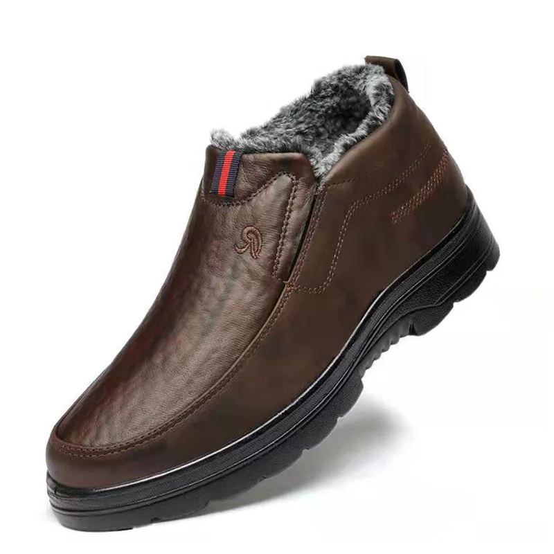 

Snow Boots Thicksoled Leather Boots Keep Warm Casual Plusfleece Sports Shoes Soft Bottom Fashion Nonslip Breathable Men Boots