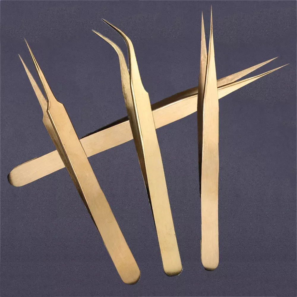 

Gold Stainless Steel Eyelash Curler Unplated Eyelash Tweezers Curved Straight Nails Decor Picker Dead Skin Remover JI774