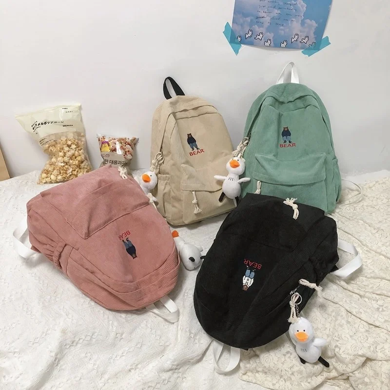 

Winter New Fashion Women Backpack Trend Solid Color Corduroy Backpacks For Girls Large-capacity Anti-theft Student Shoulder Bags