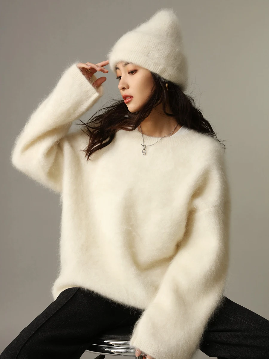 Fanl Brugos Легкий роскошный топ 72% Мохеровый ленивый свободный мягкий клейкий свитер