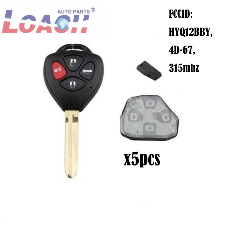 

5pcs/lot Upgraded Remote Key 4 Button Fob 315MHz 4D67 Chip for Toyota Camry Corolla Sienna FCC ID:HYQ12BBY, 4D-67,1511A-12BBY